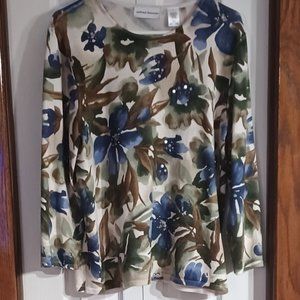 Alfred Dunner, Floral qtr sleeve, round neck, L, beading